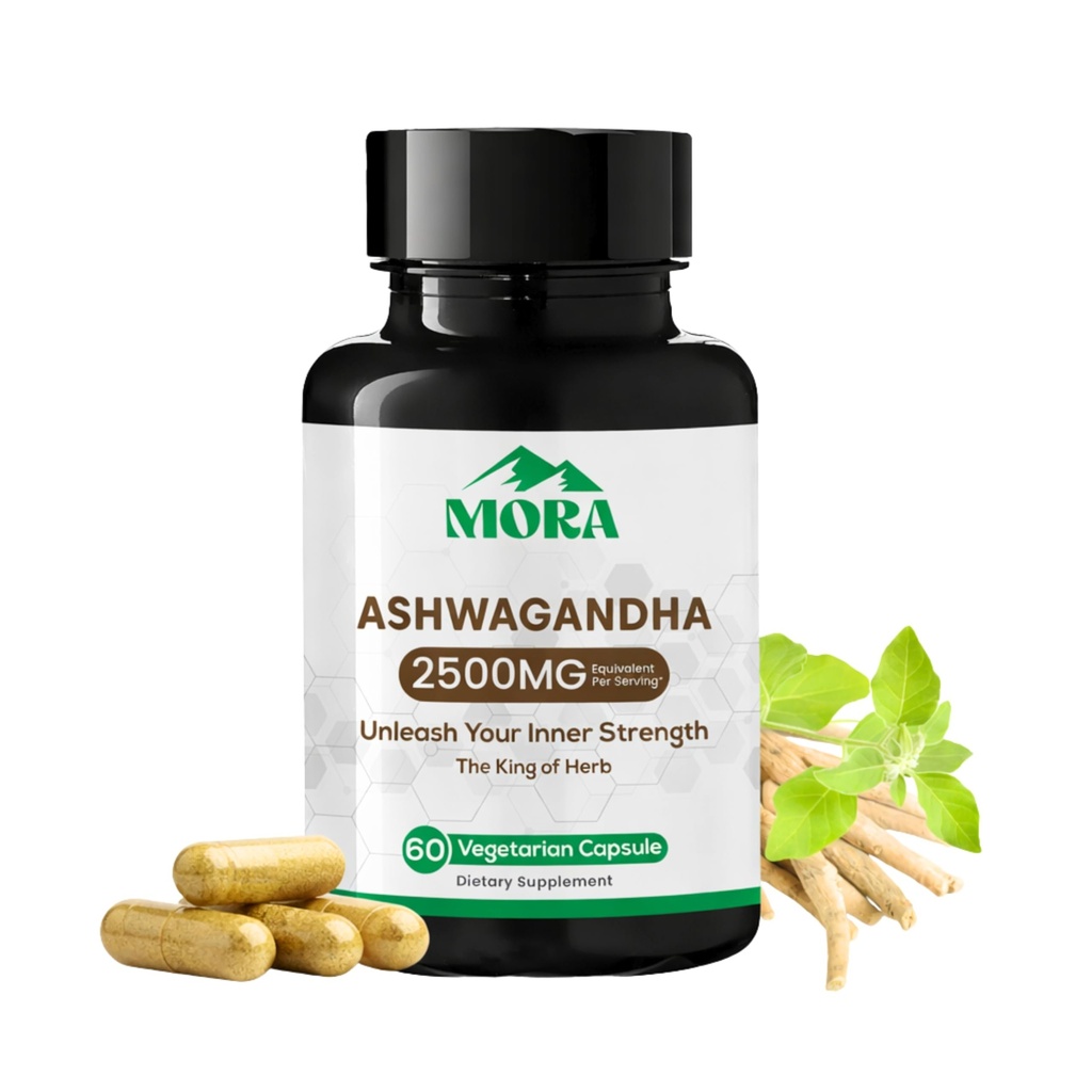 MORA Ashwagandha Capsules | Vegan Adaptogen Supplement for Stress, Energy & Mood Support | Ashwagandha Extract for Sleep, Focus & Overall Wellness | Third-Party Lab Tested | 60 Vegan Capsules