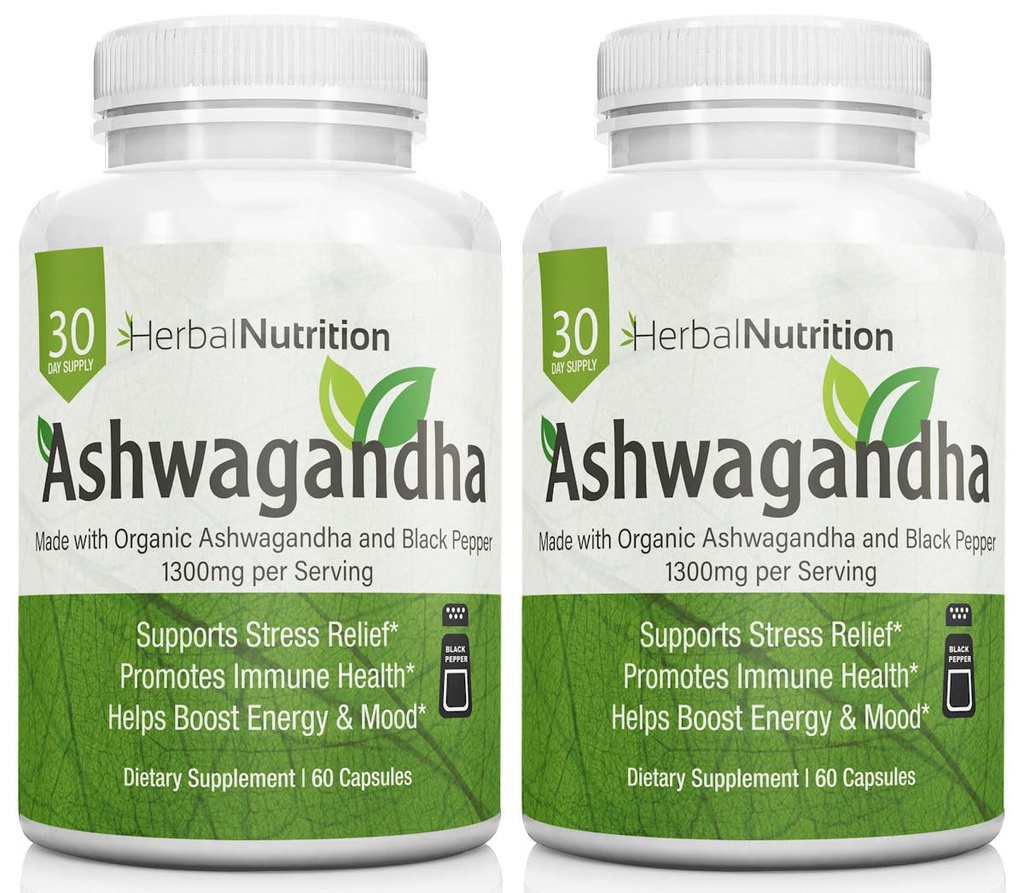 Herbal Nutrition Organic Ashwagandha 120 Vegan Capsules, Withania somnifera Root Powder, Traditional Ayurvedic Herb for Balance, Calm & Daily Wellness, Non-GMO, Plant-Based, Tested for Quality