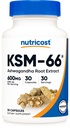 Nutricost KSM-66 Ashwagandha Root Extract 600mg, 30 Veggie Caps - 5% Withanolides - with BioPerine - Full-Spectrum Root Extract