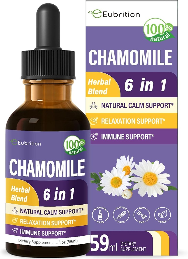 Kamille urt Uddrag Drops, Natural Call Herbal Tincture Supplement w / Passion Flower, St. John 's Wort, Lavender, Reishi, & Echinacea for Afslapning Support & immunforsvar. 2oz