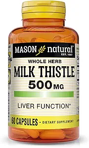 MASON NATURAL Milk Thistle 500 mg - Support Sund Leverfunktion, Rense og Detox, Herbal Kosttilskud, 60 kapsler