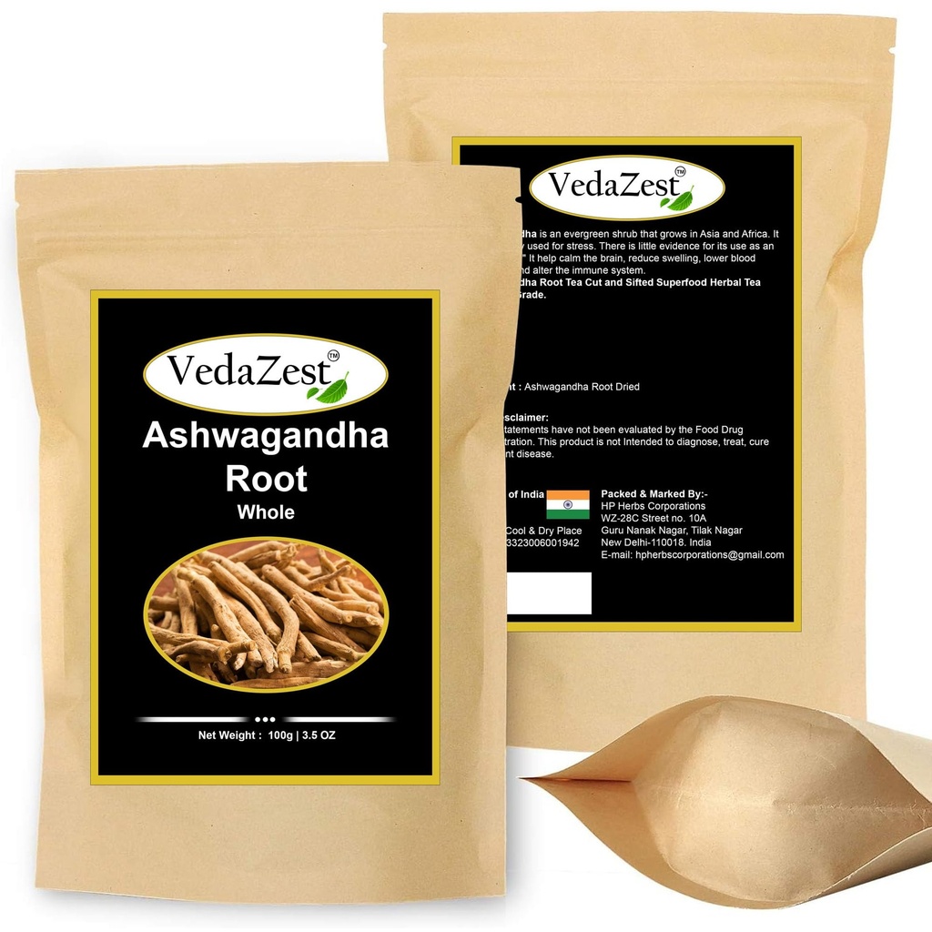 Organic Ashwagandha Root Whole Raw 100g/ 3.5 Oz | Organic Whole Ashwagandha Root Dried Sticks Withania somnifera (Indian Ginseng)