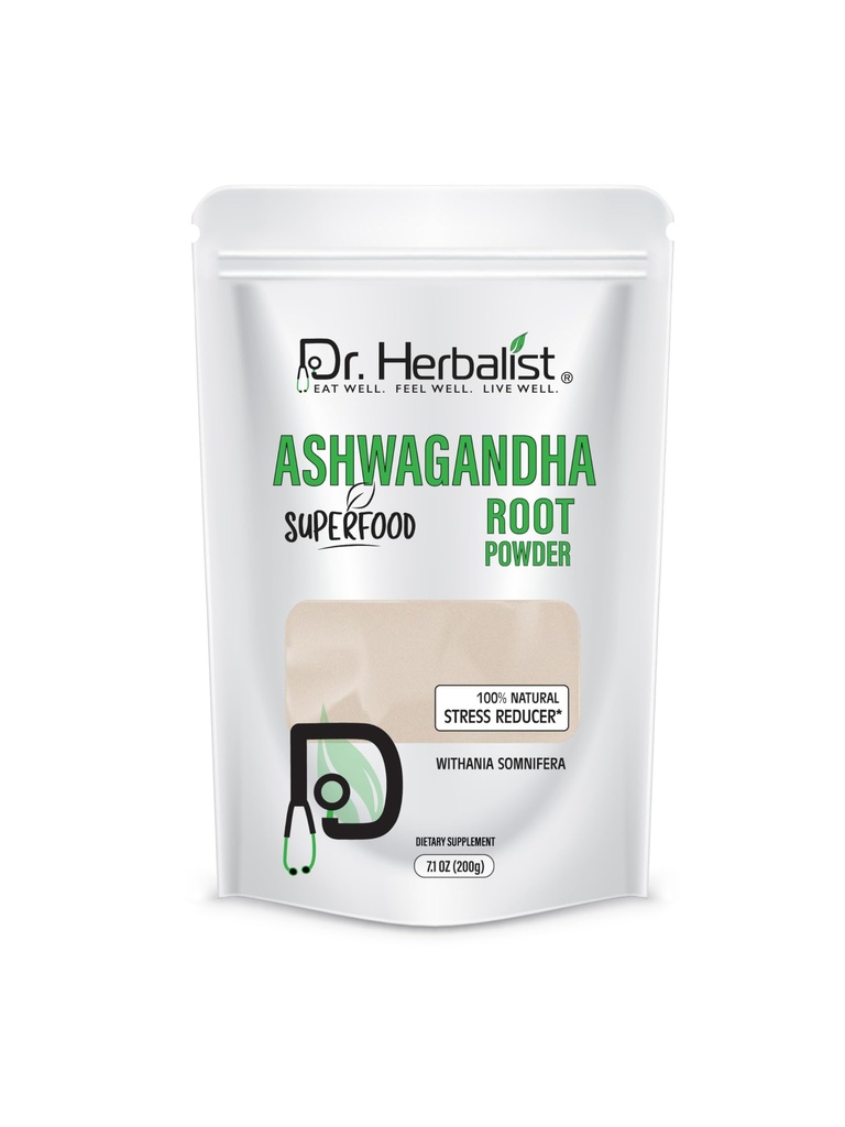 Dr. HERBALIST Ashwagandha Root Powder 200g - Pure Withania Somnifera for Traditional Preparation | Supports Calm Focus & Vitality* | Mix in Milk Smoothie or Tea | Halal