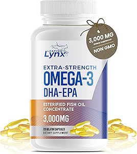 Omega 3 Fish Oil Capsules [3000mg] Omega 3 Supplement DHA Supplement- 124; Omega3 Fish Oil Pills - 124; for Heart Health, Immunsystem, Joints, Skin, & Brain Health, Gluten- Free and BURPLESS