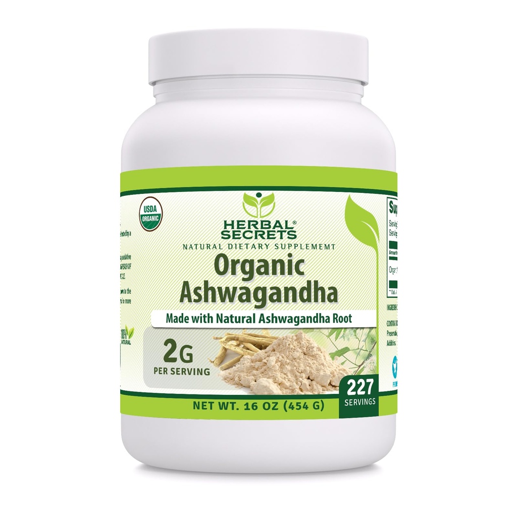 Herbal Secrets Organic Ashwaganda Root Powder 16 Oz | Non-GMO | Gluten Free | Made in USA