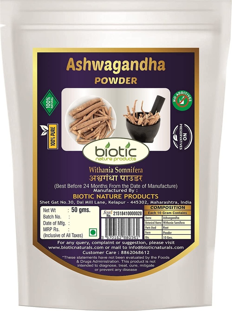Astha Biotic Natural Ashwagandha Powder/Aswagandha Powder - 50 gm