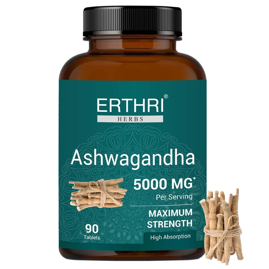 Ashwagandha Tablets 5000mg- 90 Count, Indian Ginseng, Ashwagandha Ayurvedic Supplement, Vegan & Paraben Free, No Preservative, Non-GMO - 90 Tablets (Pack of 1)