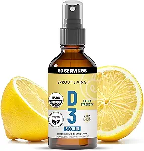 Sprud Living Organic Vitamin D3 5000 IE (Lichen) Sprøjte til immunforsvar & Bone Health Budd124; Trace Minerals med Real Lemon & Citrus Extract, Sugar Free (2 FL OZ, 60 Servere)