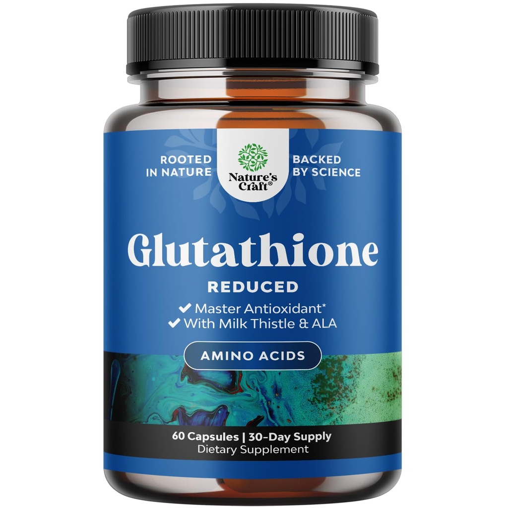Reduced Glutathione Supplement with Milk Thistle - 1000mg per Serving Pure L Glutathione with Alpha Lipoic Acid & Milk Thistle Silymarin for Skin Radiance, Liver Support & Immune Support - 60 Count
