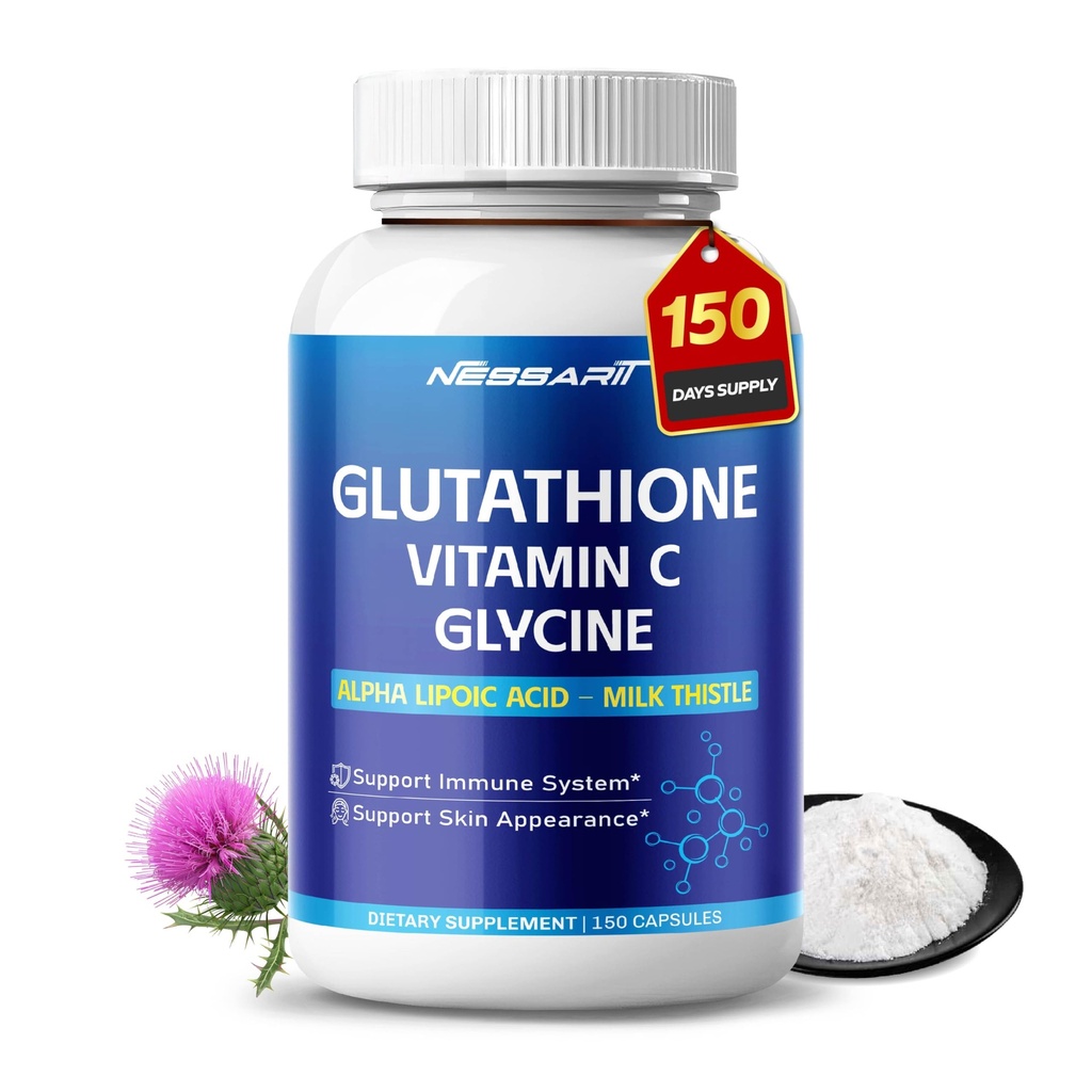 Glutathione, Vitamin C, Glycine, Alpha Lipoic Acid & Milk Thistle – Support Immunity & Radiant Skin – 150 Capsules