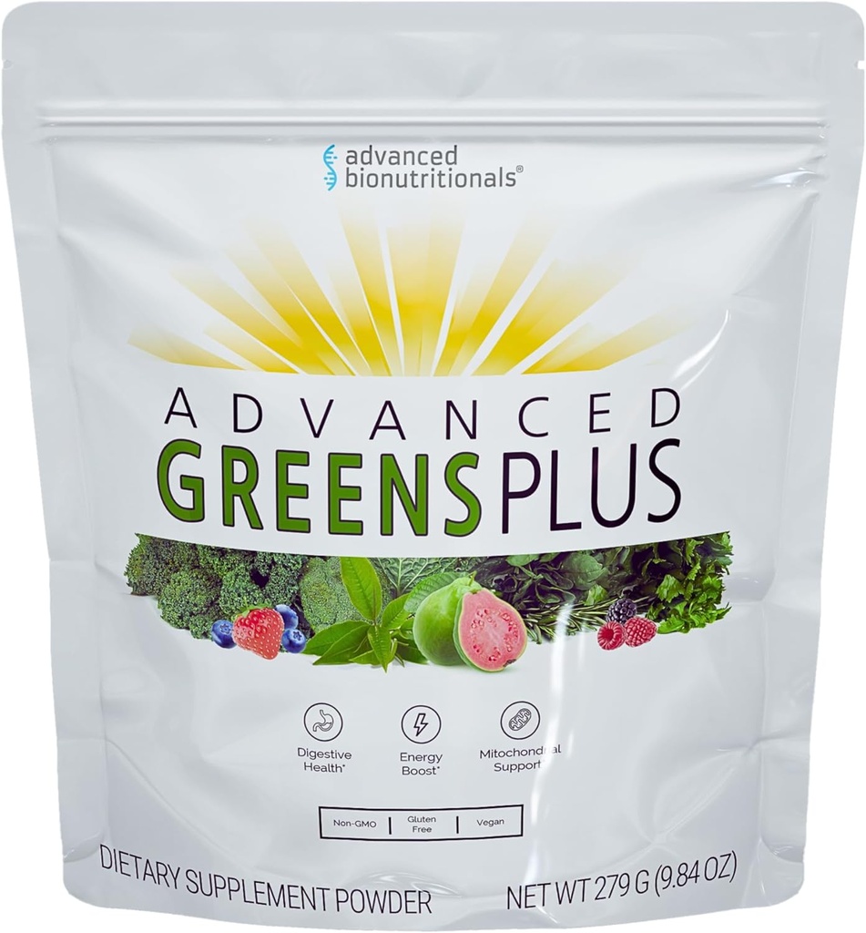 Avancerede Bionutritionals Advanced Green Plus pulveriserede Superfood Formel 50 Frugter, Grøntsager, Urter og Superfood - Vegan, Vegetar - 9.84 OZ - 279 g