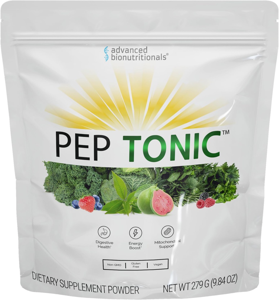 Avancerede Bionutritionals Pep Tonic pulveriseret Superfood Formel 50 Frugter, Grøntsager, Urter og Superfood - Vegansk, Vegetarisk - 9,84 OZ - 279 g