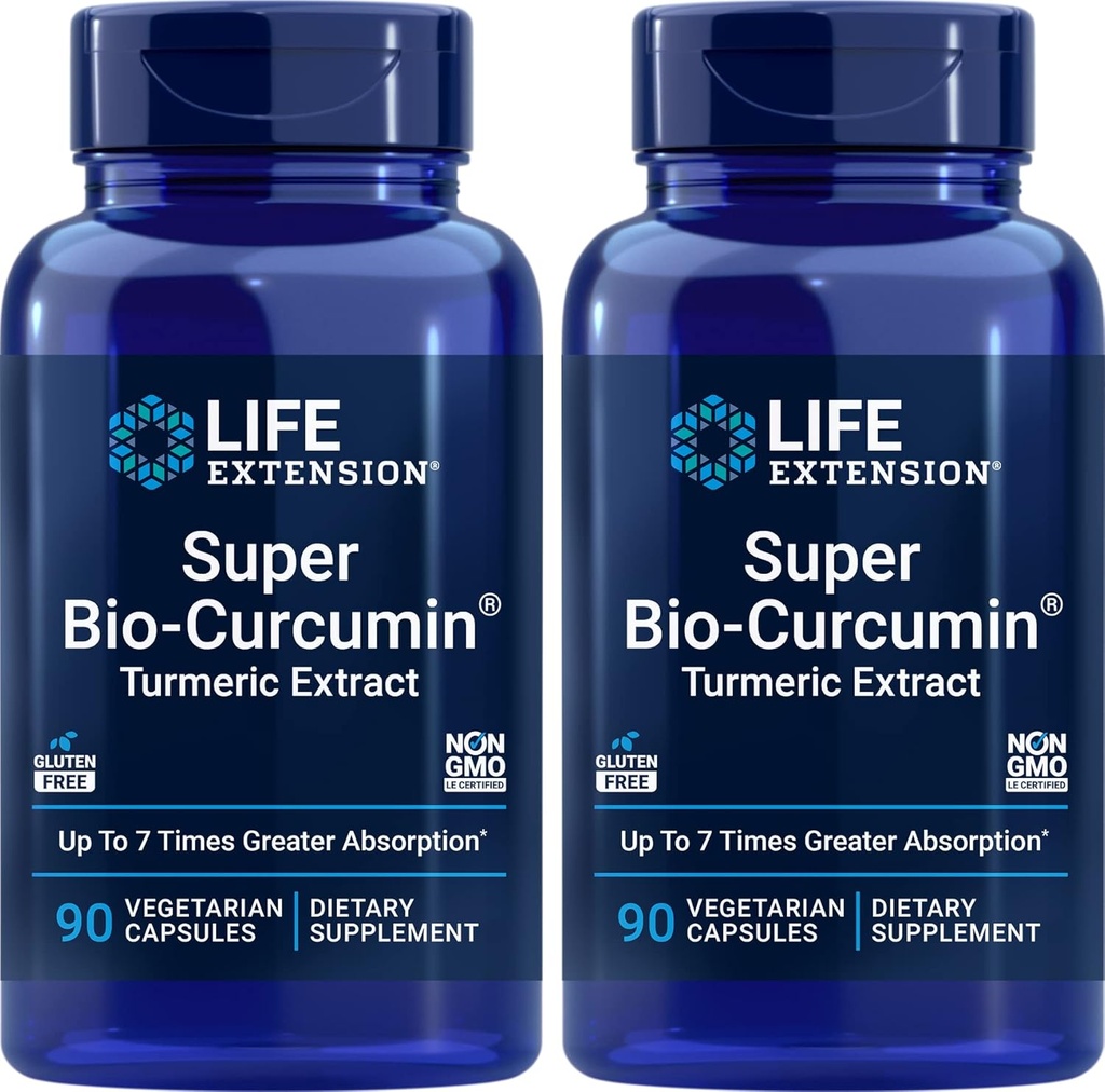 Life Extension Super Bio- Curcumin Gurmeric Extract 400mg, 90 Veg Caps (Pack of 2) - Vegetarisk Capsule - Non- GMO - Meget Absorbable
