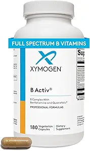 XYMOGEN B Activ Vitamin B Kompleks med benfotiamin, methylfolat, biotin, vitamin B6 & B12 (Methylcobalamin b12) - Energitilskud til binyrebark & Mood Support (180 kapsler)