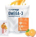 Coromega Omega 3 Fish Oil Supplement, 650mg Omega- 3s med 3X bedre absorption end softgel, Orange Flavor, 120 Single Serve Squeeze Pakninger