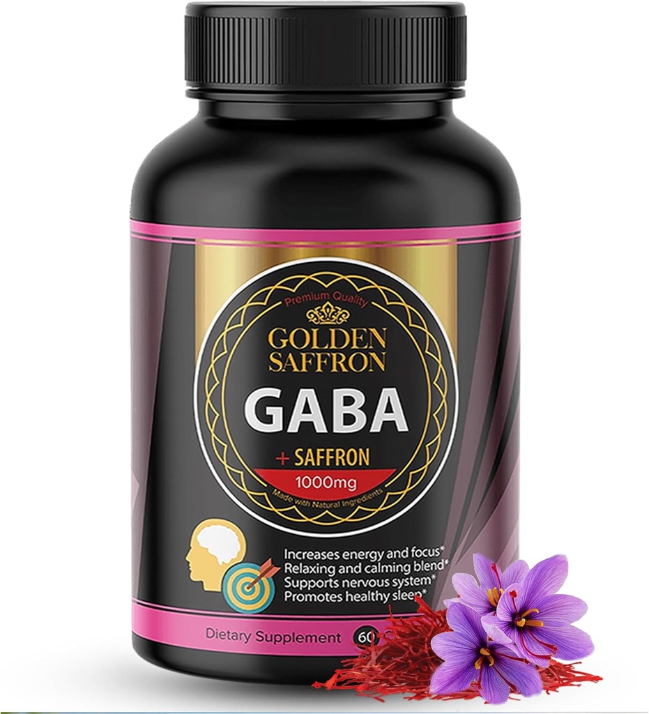 GOLDEN SAFFRON - GABA + Safran Extract Supplement - Unik og kraftfuld ikke-GMO supplement til fremme af afslapning, afslapning, og Mood Support - Lavet i USA uden tilsat sukker
