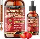 6in1 Magnesium L- Threonate Liquid Drops med Ashwagandha, Magnesium Glycinate og 3 mere - Brain Support og immun - 2 Fl Oz til 30 dage - Strawberry Flavor