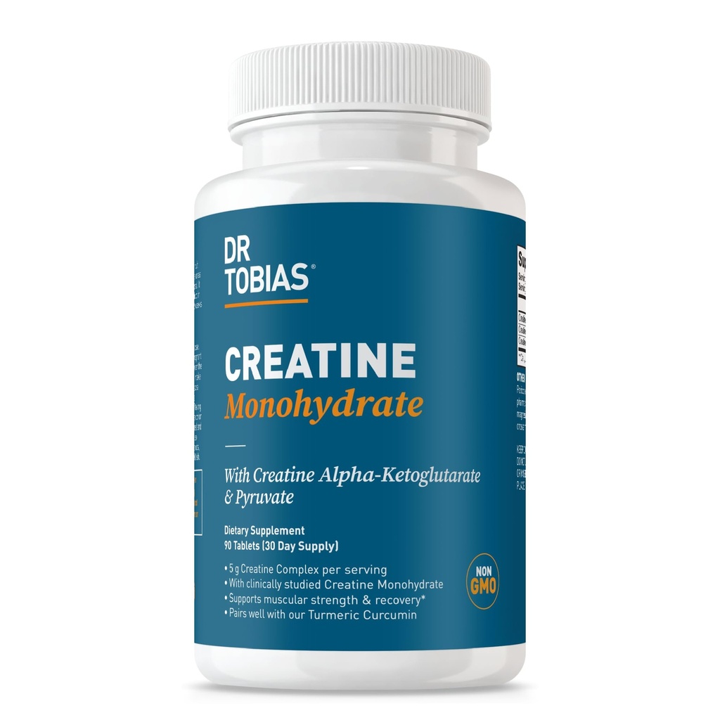 Dr. Tobias Creatine Monohydrate Pills | 5g Complex with Creatine Alpha-Ketoglutarate & Pyruvate | Muscle Strength, Energy & Recovery | 90 Tablets