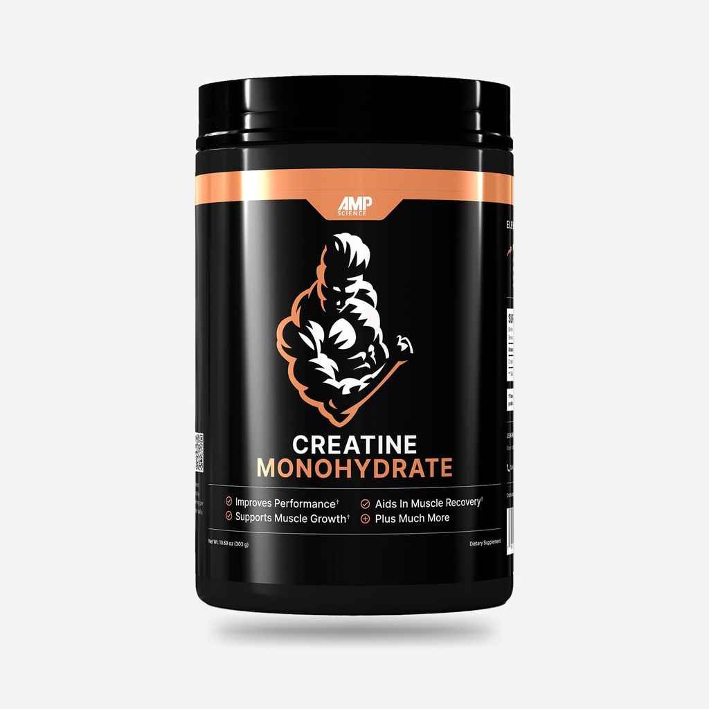 AMP Science® Creatine Monohydrate 60 Servings – Pure Unflavored Creatine Powder for Strength, Muscle Growth, Power, Recovery & High-Intensity Training