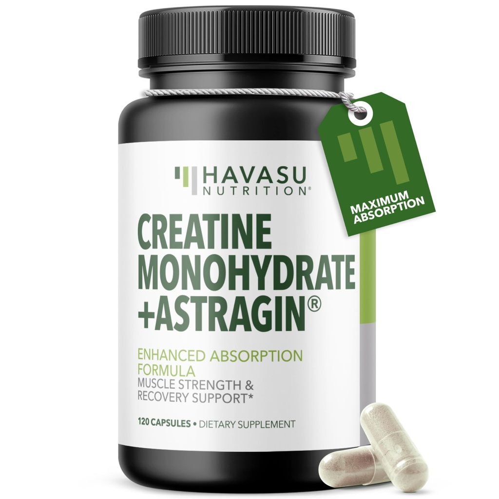 Micronized Creatine Monohydrate Capsules with AstraGin - Supports Muscle Strength, Energy, and Recovery - 120 Count - Enhanced Absorption Formula - 3g Per Serving - Vegan and Non-GMO - Month Supply