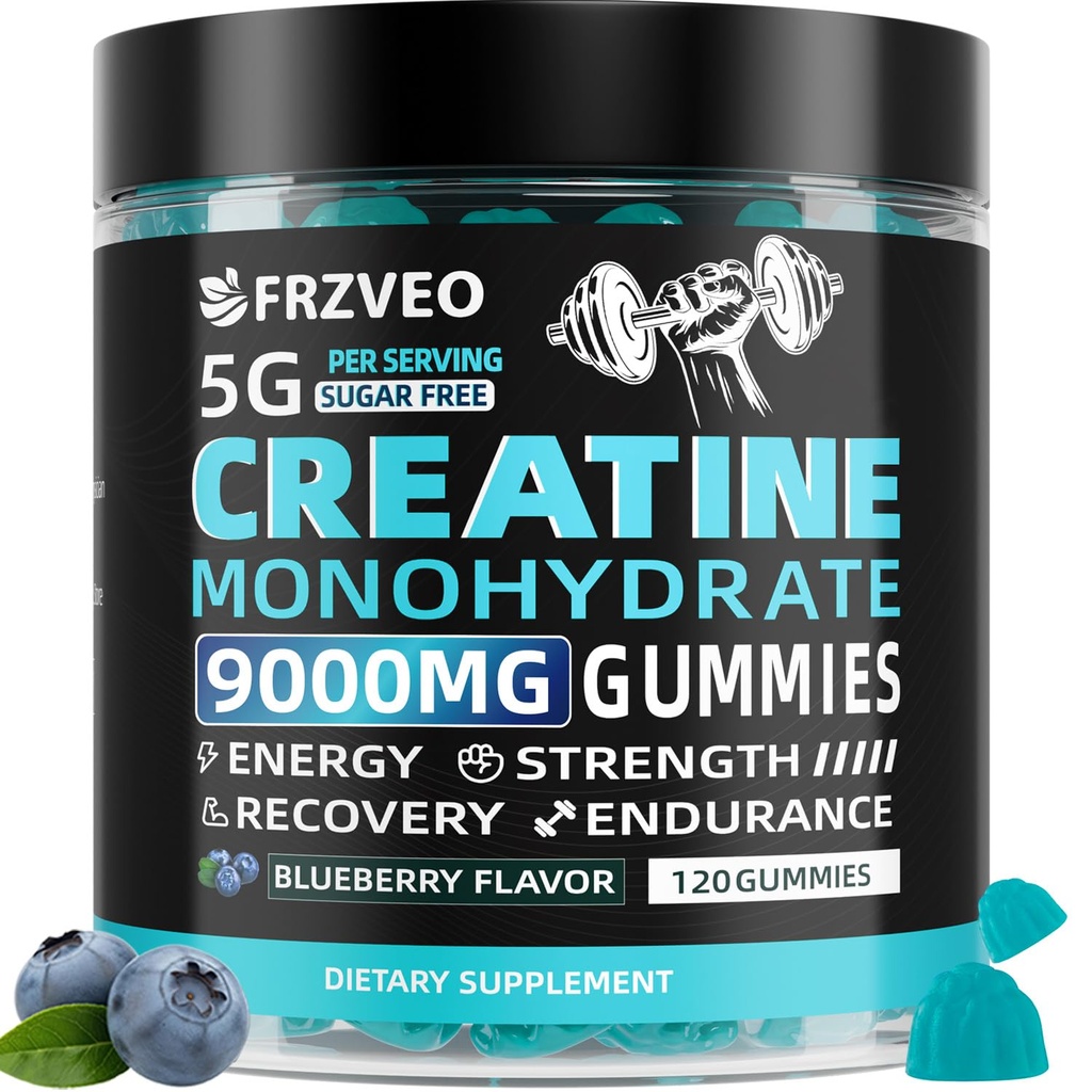 Creatine Monohydrate Gummies 9000mg for Men & Women, Potent Creatine Supplement 5g Chewables Creatine Per Serving, Pre-Workout Gummies for Enhanced Strength, Energy & Muscle Growth - 120 Count
