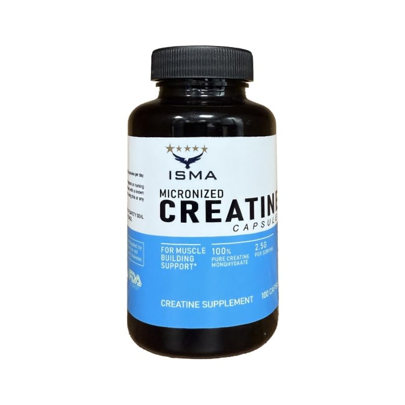 ISMA Creatine Monohydrate Capsules – Muscle Growth & Strength Supplement for Men & Women, Gym, Pre Workout, Fast Recovery, 100 Capsules