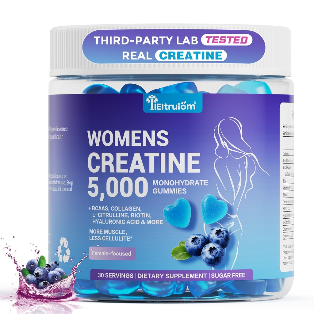Creatine Gummies for Women 5000mg – Sugar Free Creatine Monohydrate Chews for Strength, Lean Muscle & Recovery, with Collagen & BCAA, Pre Workout Supplement, 90 Gummies