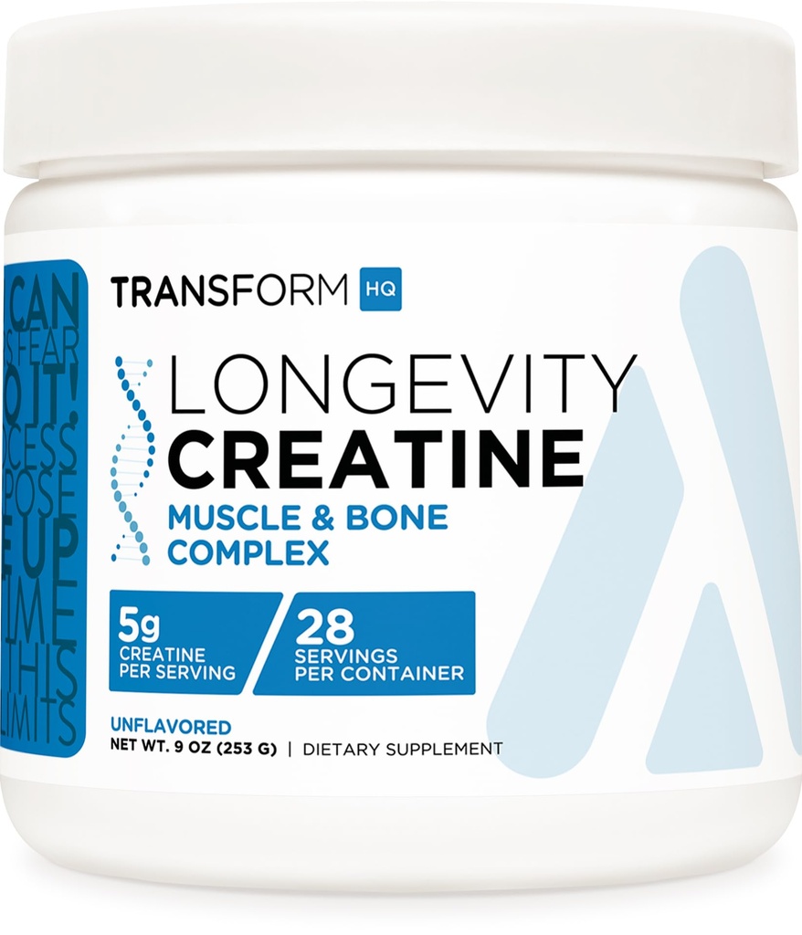 TransformHQ Healthy Aging Longevity Creatine Powder (28 Servings) Unflavored - Muscle & Bone Complex, 5g per Serving
