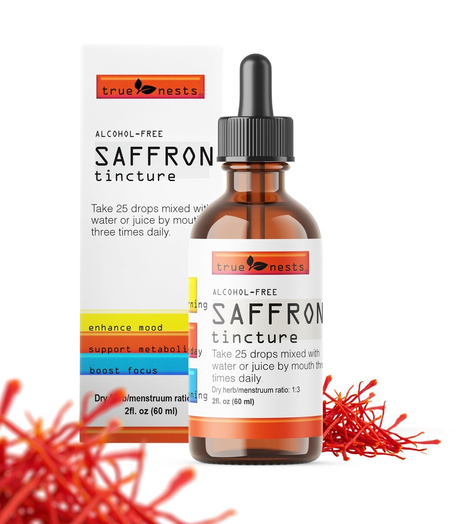 Organic Saffron Tincture - Pure Saffron Extract Drops - Premium Saffron Crocus Liquid Supplement - Natural, Vegan, Non- GMO - Pure Saffron Liquid Extract 2oz