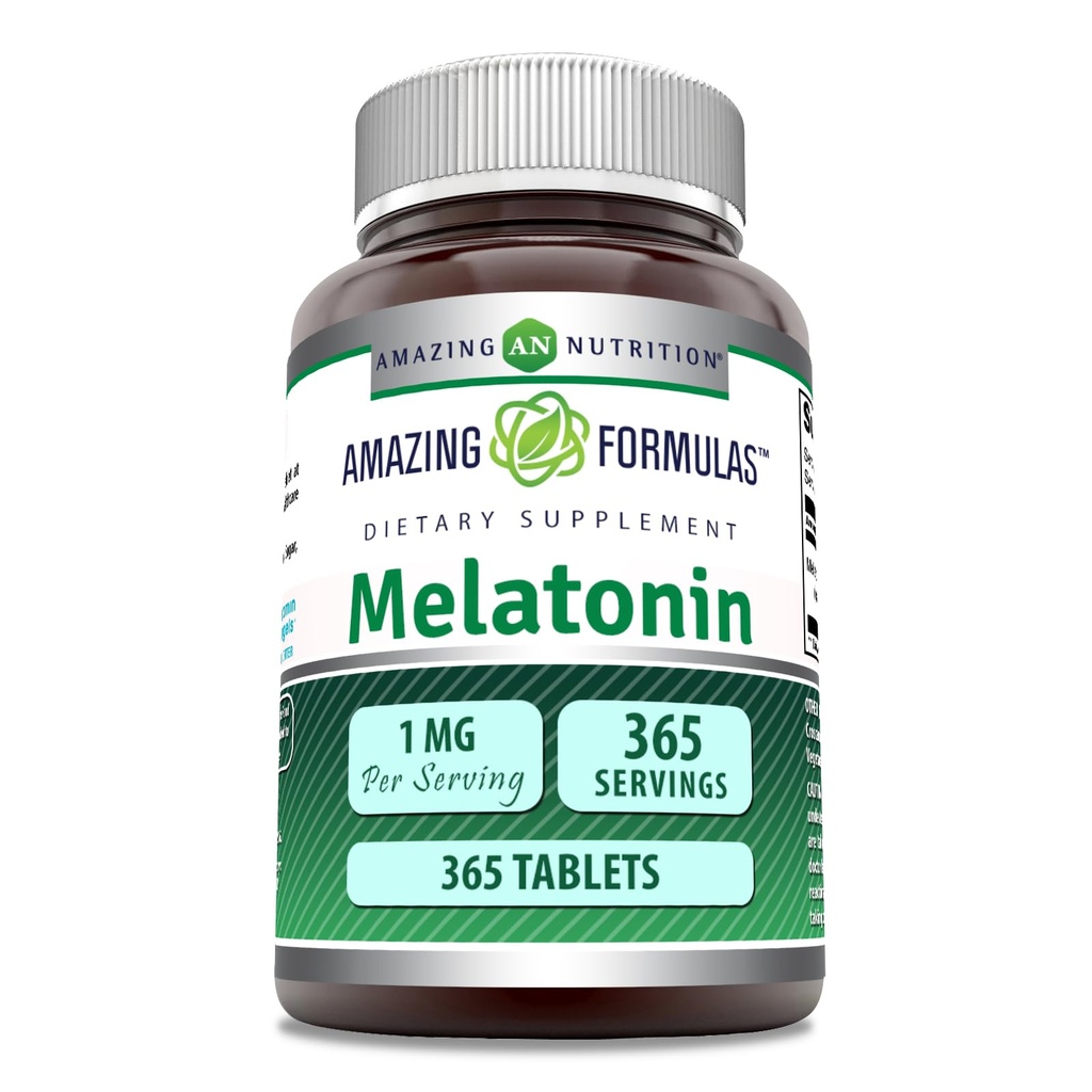 Amazing Formulas Melatonin Supplement | 1 Mg Per Serving | 365 Tablets | 1 Year Supply | Non-GMO | Gluten Free | Made in USA