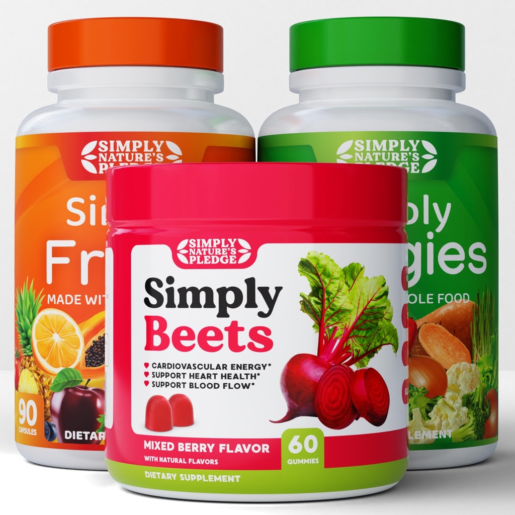 Simply Nature 's Pledge - Frugt og grøntsager kosttilskud - 90 Veggie og 90 frugtkapsler - Beets Gummy - 60 Greve -Combo - 30 dages levering af hver