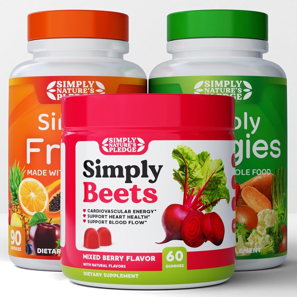 Simply Nature 's Pledge - Frugt og grøntsager kosttilskud - 90 Veggie og 90 frugtkapsler - Beets Gummy - 60 Greve -Combo - 30 dages levering af hver
