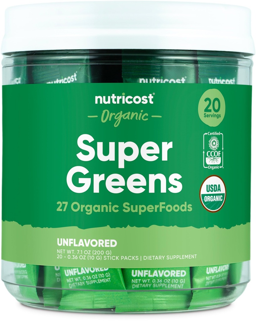 Nutricost Organic Super Green (Unflavored) 20 Stickpacks - Gluten- Free, Non- GMO