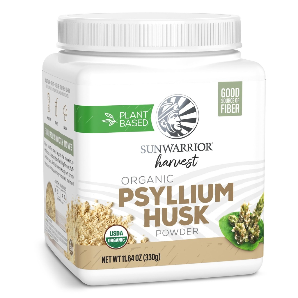 Sunwarrior Organic Psyllium Husk Powder – Plant-Based Fiber for Gut Health & Regularity – Supports Digestion & Satiety – Certified Organic, Gluten-Free, Non-GMO, Keto-Friendly – 11.6 oz