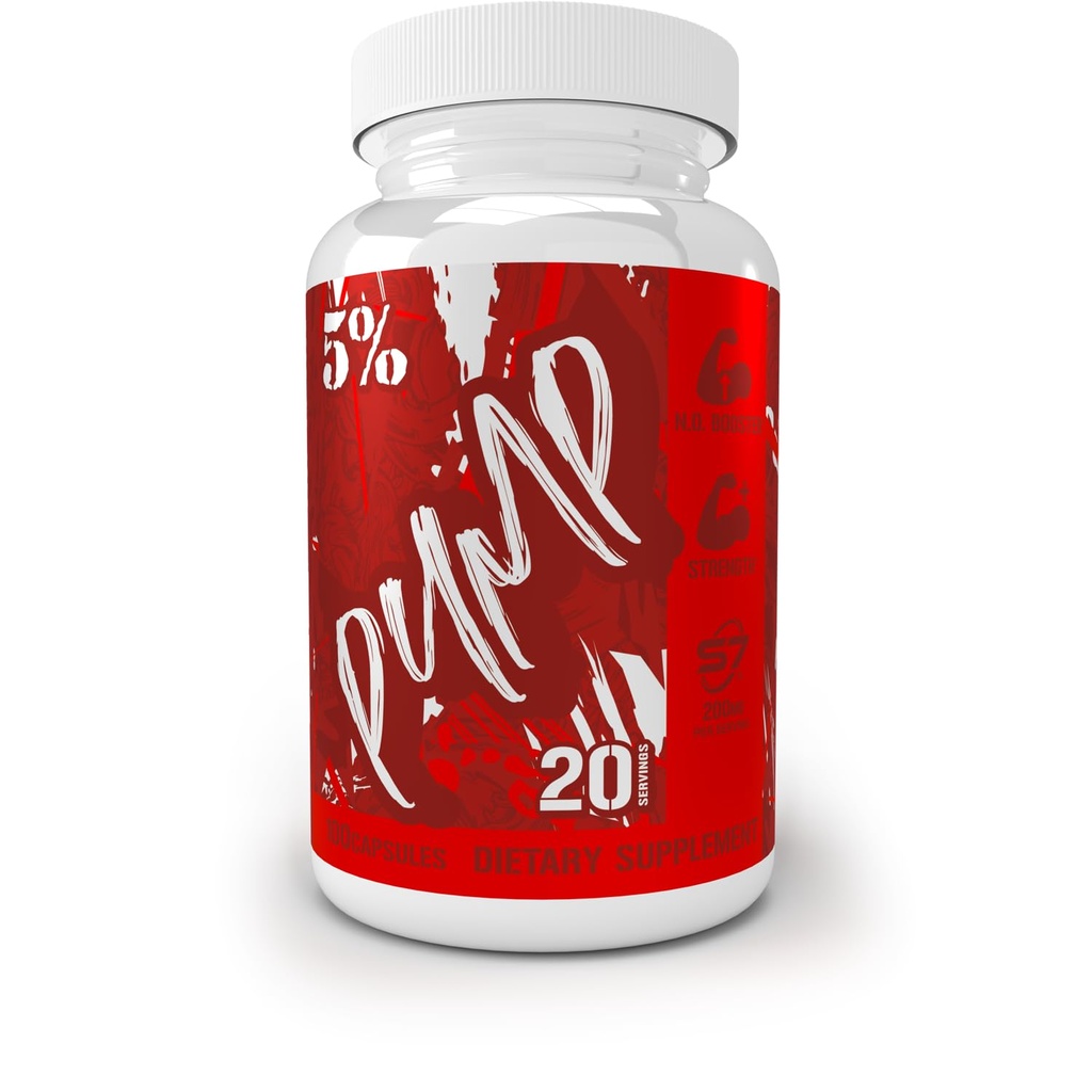 5% Nutrition Code Red Pump Caps | Nitric Oxide Booster Capsules | Low Stim Pre Workout Supplement | Patented Glycersize, Dan Shen, S7 (100 Capsules)