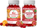 Lunakai Vitamin B12 og kvinders Multivitamin Gummies Bundle - 3000mcg Methylcobalamin High Absorption Energy Gummy - 100% daglig værdi af 16 essentielle vitaminer og mineraler supplement - 30 dages forsyning