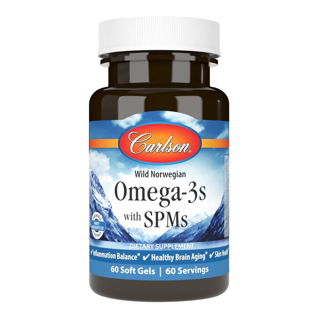 Carlson - Omega-3s with SPMs, Phospholipid Omega-3s, Pro-Resolving Mediators (PRMs), Healthy Brain Aging, Cellular Support, 60 Soft Gels
