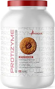Metabolisk Nutrition, Protizyme, 100% Whey Protein Powder, High Protein, Low Carb, Low Fat Whey Protein, fordøjelsesfremmende enzymer, 24 essentielle vitaminer og mineraler, Butter Pecan Cookie, 2 Pound (26 ser)