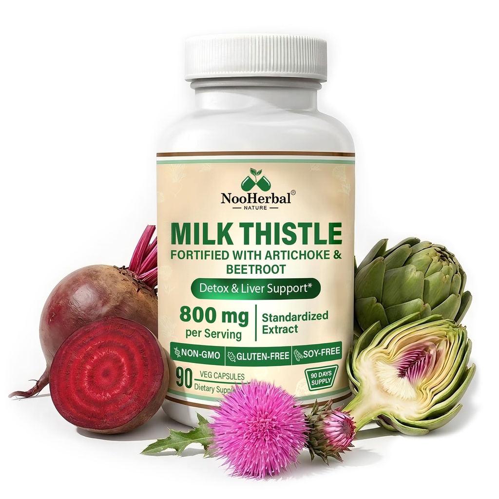 Liver Cleanse Detox & Repair 800mg - Herbal Milk Thistle Supplement - 80% Silymarin with Artichoke, Beetroot Extract for Digestion, Immune Health & Liver Support - Non-GMO - 90 Vegan Capsules