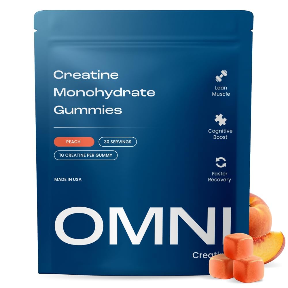 Creatine Monohydrate Gummies - Supports Muscle Growth, Recovery & Brain Function - Convenient & Easy to Take - Great Tasting Peach Flavor - 1g per Gummy, Low Sugar - 90 Count