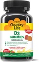 Country Life Vitamin D3 Gummies - 1000 IE Cholecalciferol, 60 Greve - Understøtter Bone & immunforsvar - Vegetarisk, Gluten- fri, Jordbær & Orange Flavors - Pectin- baseret, Ingen kunstige sødestoffer