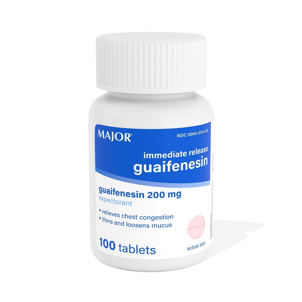 Guaifenesin - Relieves Chest Congestion, Thins and Loosens Mucus - 200 mg - 100 tabletter