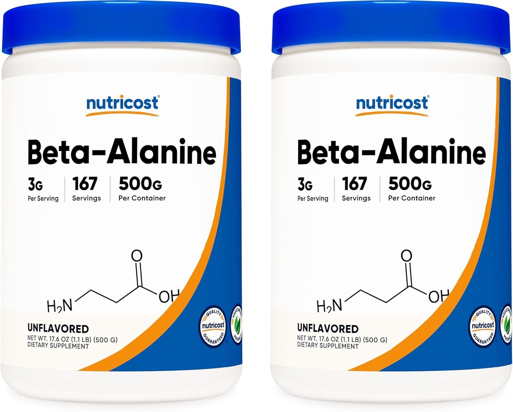 Nutricost Beta Alanine 500 Gram Flasker (2 pakker for 1 KG) - Pure Beta Alanine