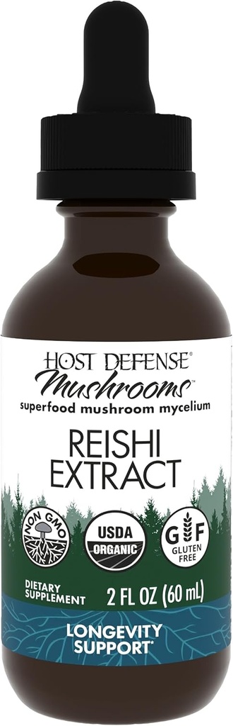 Host Defense Reishi Extract - Heart & Immun Health Support - Mushroom supplement til støtte energi & Vitality - Reishi supplement til støtte generelt velvære - 2 fl oz (60 Servere) *
