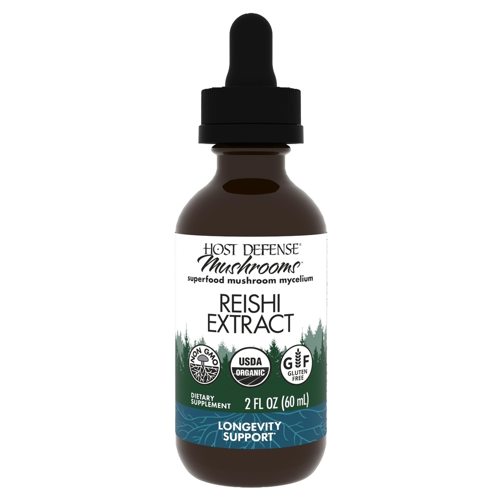 Host Defense Reishi Extract - Heart & Immun Health Support - Mushroom supplement til støtte energi & Vitality - Reishi supplement til støtte generelt velvære - 2 fl oz (60 Servere) *