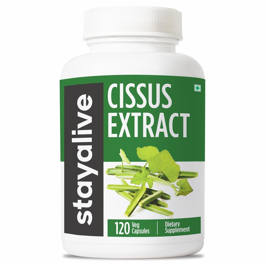 STAY ALIVE Cissus Quadrangularis Supplement 1000mg, 120 Pills, Pure Extract Powder with 40% Ketosterones, Non-GMO and Gluten-Free Cissus Extract Capsules for Men and Women