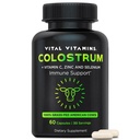 Vital Vitaminer Colostrum Supplement - C-vitamin, zink, & Selen - fra første malkning - Standardiseret til at indeholde 10% IgG Immunoglobuliner - Grass- Fed amerikanske køer - 60 kapsler