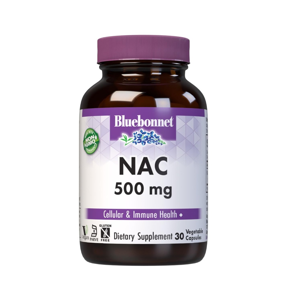 Bluebonnet NAC 500 mg Vitamin kapsler, 30 Tælling