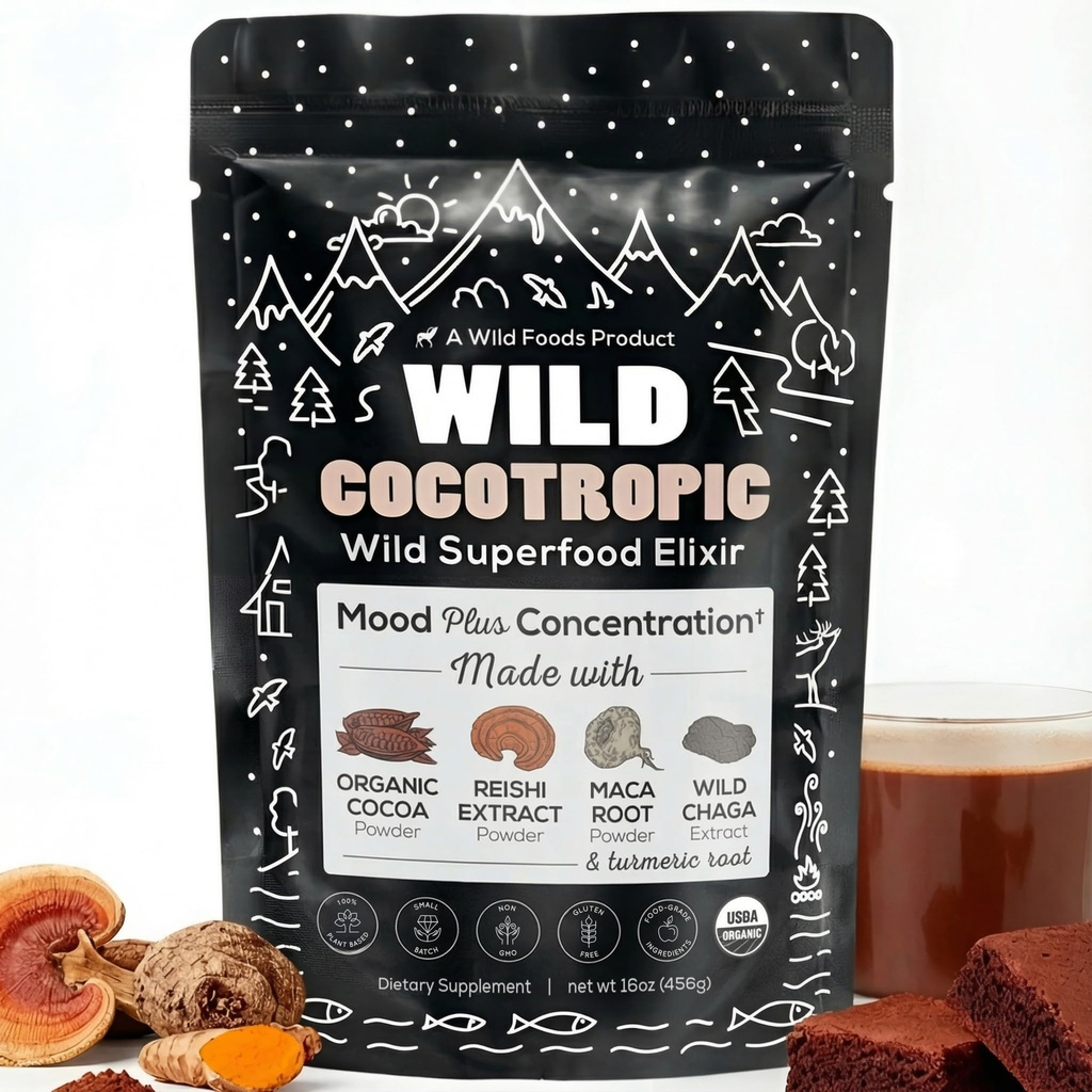 Organic Cocotrop Mushroom Hot Cocoa - Mushroom Coffee Alternative • 124; Sugar Free Hot Chocolate • 124; Organic Cocoa Powder, Reishi Mushrooms, Chaga, Maca Root, Gurkemeje • 124; Lækker Vedvarende Fokus, Energi & Mood uden Jitler • 124; 16oz