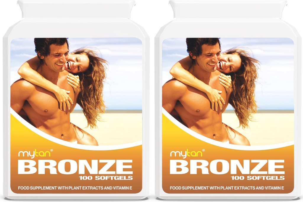 Bronze Tanning Pills Twin Packing- 124; Sun Tan Supplement - 124; Astaxanthin Lutein Lycopene - 124; 14- ugers Sæsonforsyning